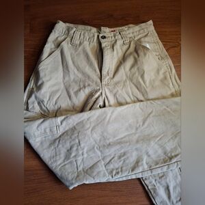 Wrangler Cargo 30 32 Relaxed Fit Men's Khaki Beige Pants Fleece Lines